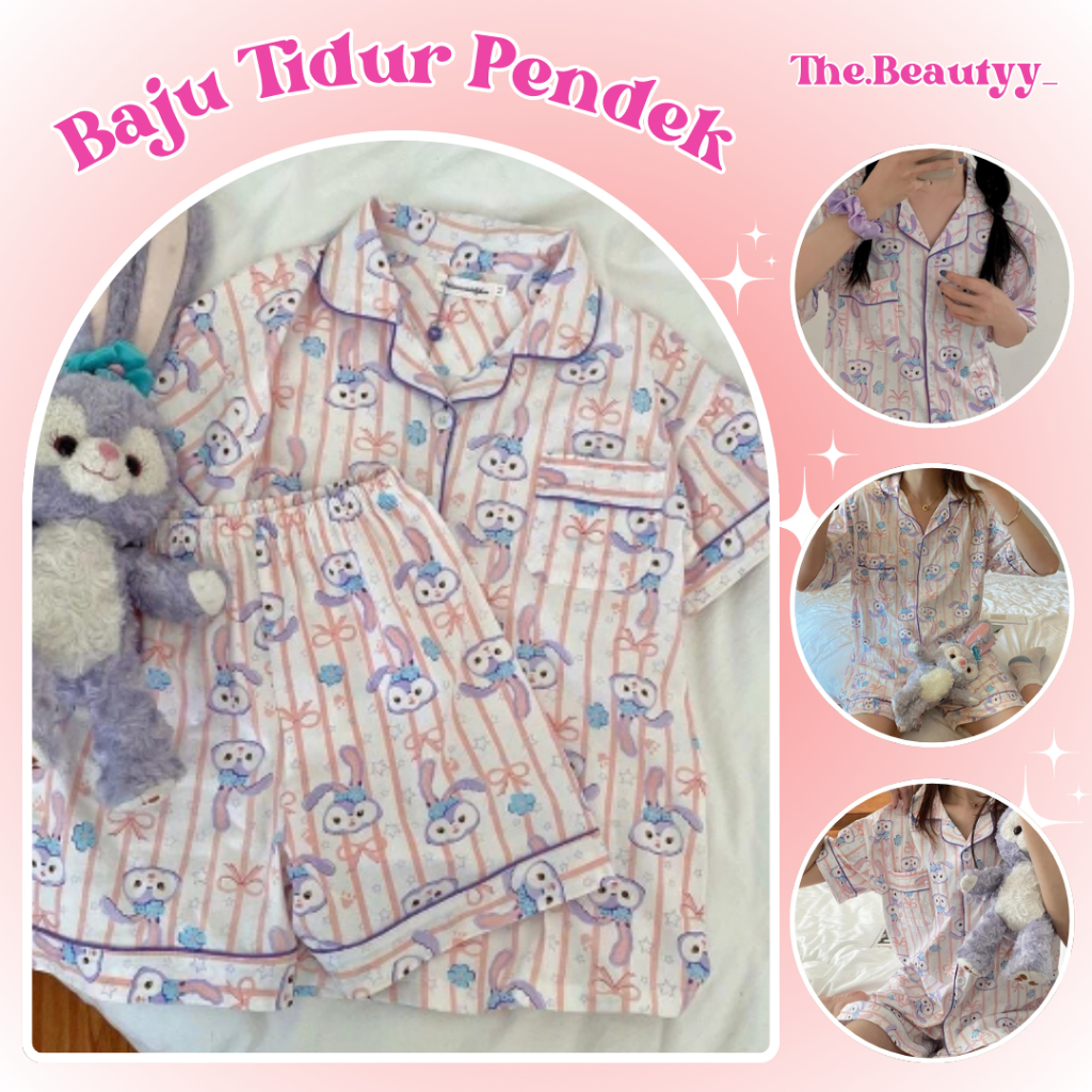 Jual Baju Tidur Piyama Wanita Motif Stella Rabbit Lengan Pendek Celana ...