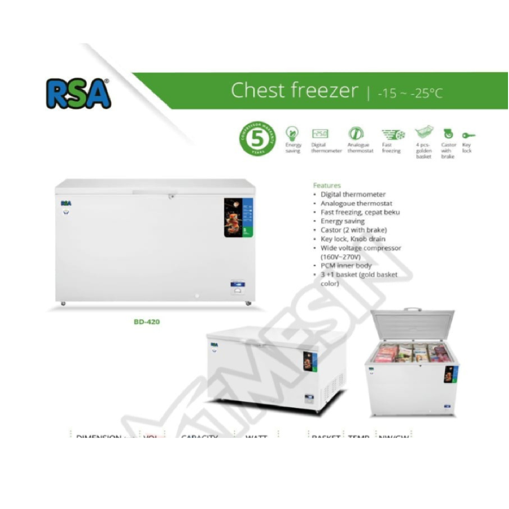 Jual RSA BD-420 420 LITER RSA BD 420 CHEST FREEZER PEMBEKU MAKANAN ...
