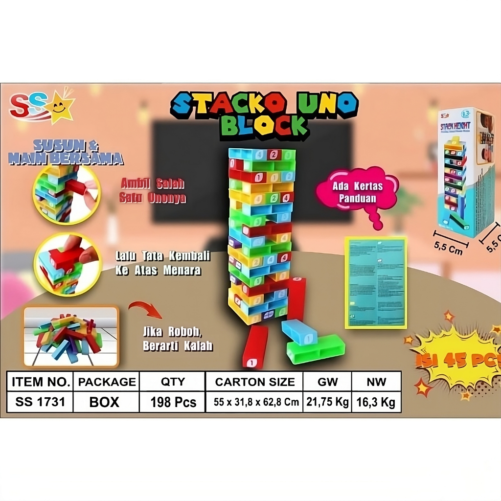 Jual STACK HEIGHT STACKING TOWER BLOCK GAME MAINAN SUSUN BALOK MINI 45 ...