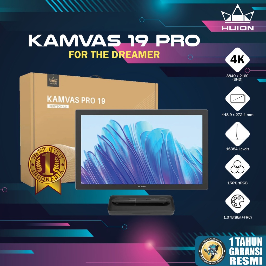 Jual HUION KAMVAS Pro 19 4K Drawing Tablet with Touch Screen, 96% Adobe ...