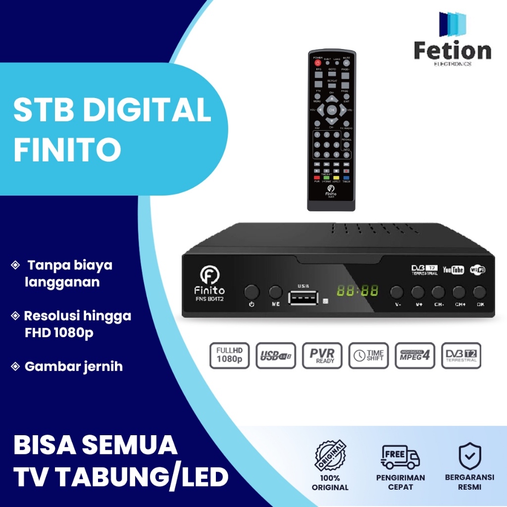 Set Top Box TV Digital Finito Plat Besi Anti Panas Support YouTube Siaran Gratis TV Digital Jernih