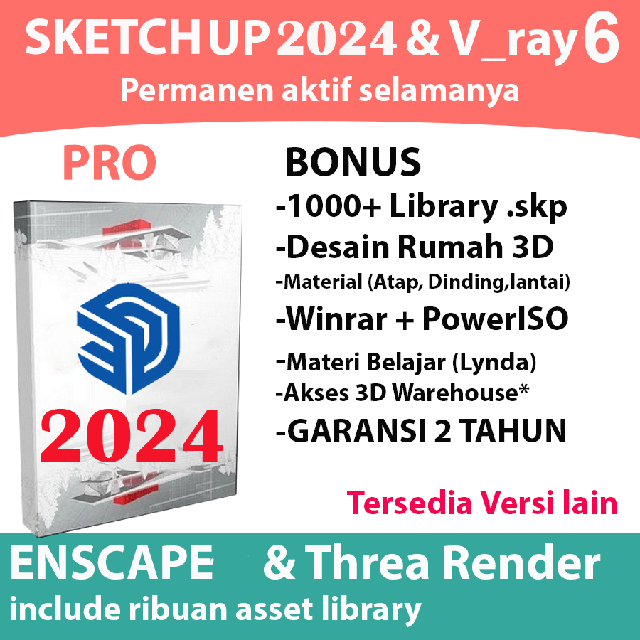 Jual Sketchup PRO 2025 2024 2023 2022 bisa 3D Warehouse & Vray Lifetime ...