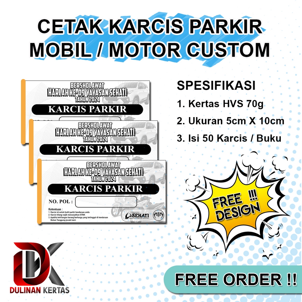 Jual KARCIS PARKIR/MOBIL/MOTOR CUSTOM FREE DESIGN | Shopee Indonesia