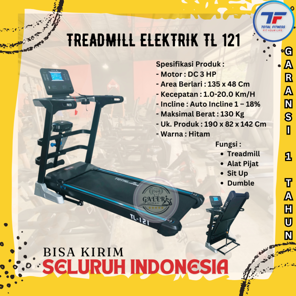 Jual Alat Fitness Treadmill Elektrik TL 121 Motor 3hp Total Fitness ...
