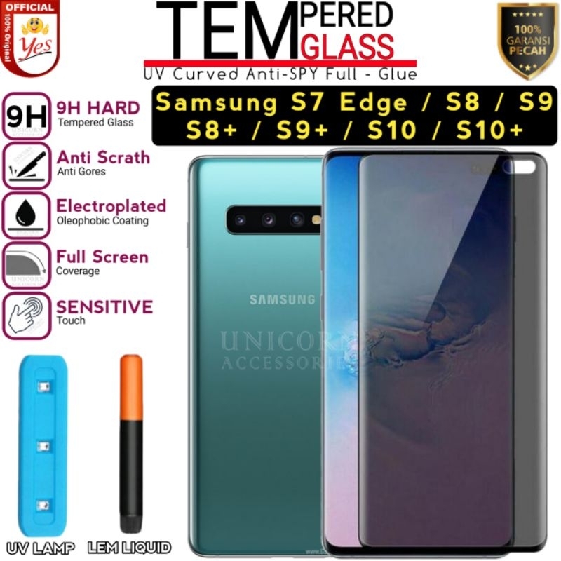 Jual UV Anti Spy Samsung S7 Edge S8 S9 S10+ S10 Tempered Glass