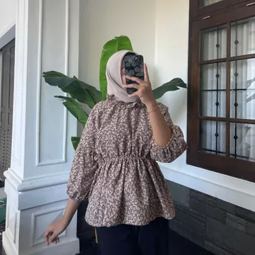 Flora Blouse Motif Bunga Olla Blouse Korean Style Atasan Blouse Vintage Wanita Motif Bunga