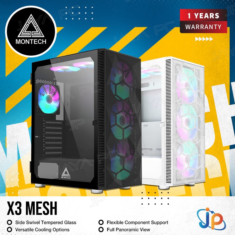 Jual KODE W47I Montech X3 Mesh RGB CPU Case Tempered Glass Chassis ...