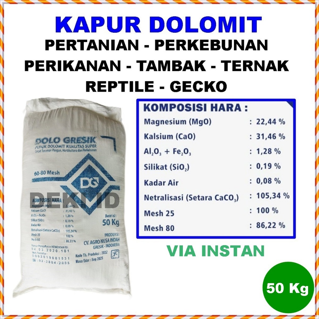 Jual Kapur Dolomit 50 Kg Via Instan Pupuk Dolomite Kalsium Super