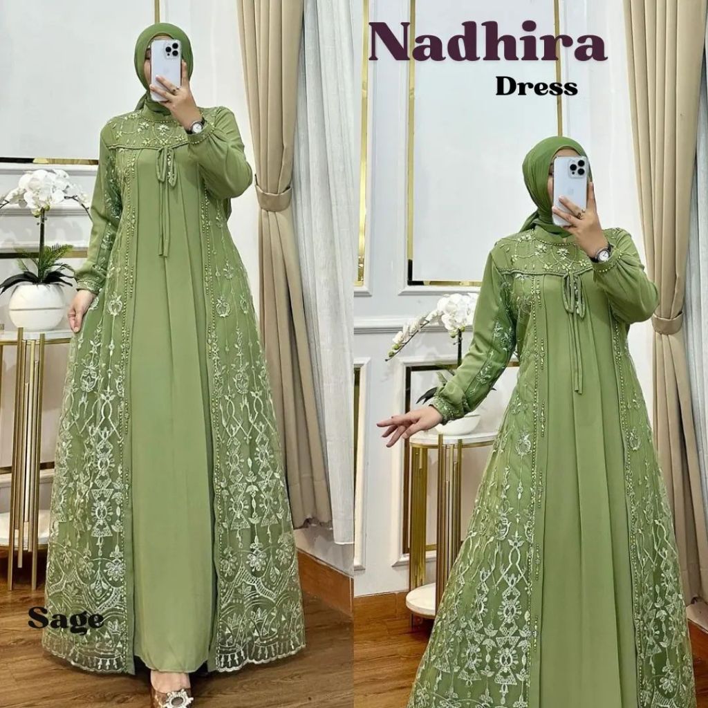Jual Gamis Wanita Elegan Mewah Nadhira Dress BL M L XL XXL Bahan Ceruty ...