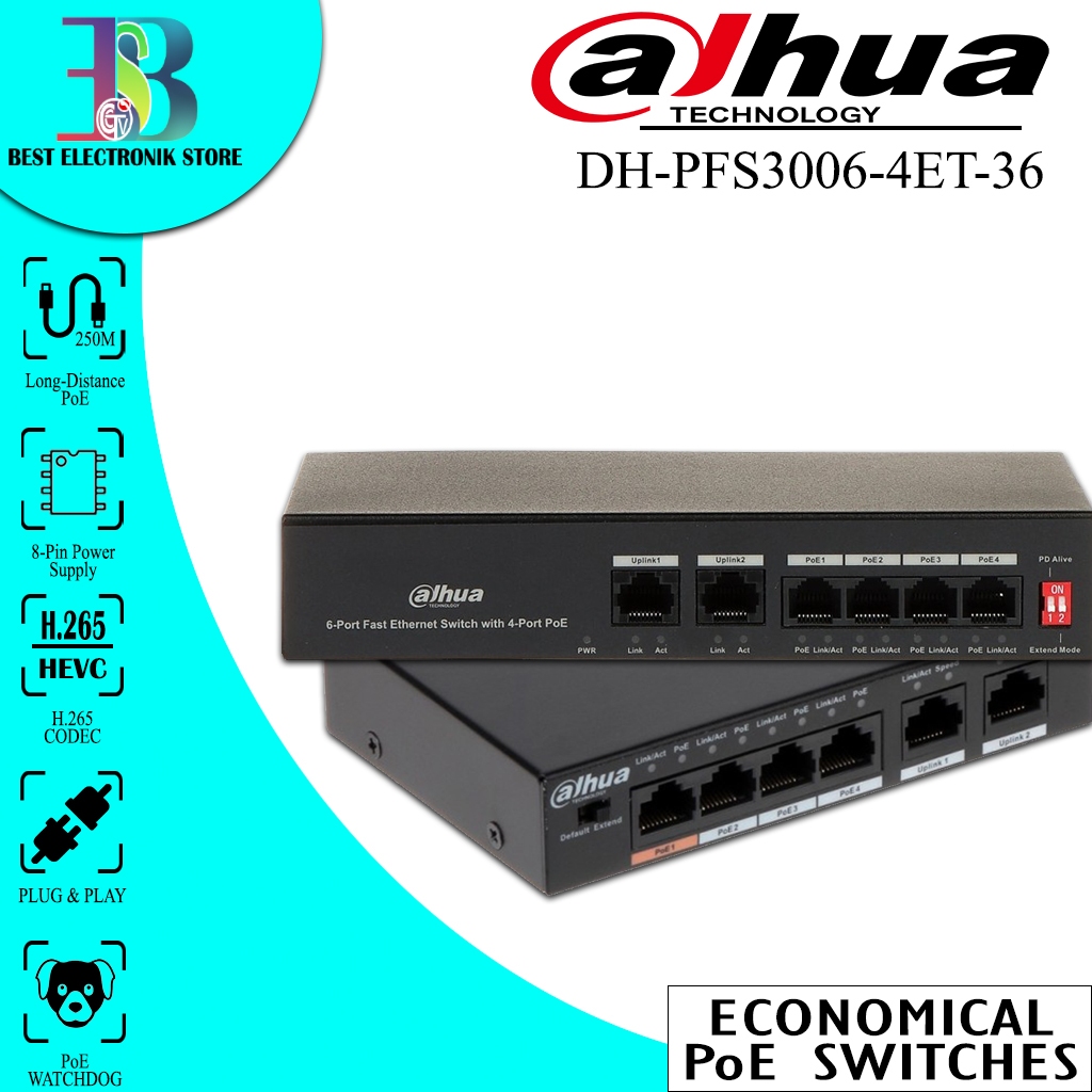 Jual DAHUA DH-PFS3006-4ET-36 (6-Port Fast Ethernet Switch with 4-Port ...