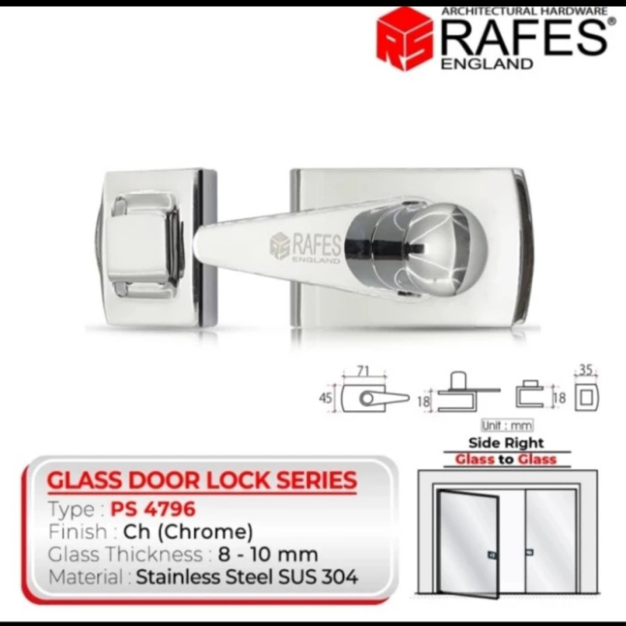 Jual KUNCI PINTU KACA GLASS DOOR LOCK RAFES SUS-304 - SS KACA 8-10mm ...