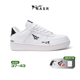 Nasr - Sepatu Sneakers Kasual Pria Wanita Elegan White Black