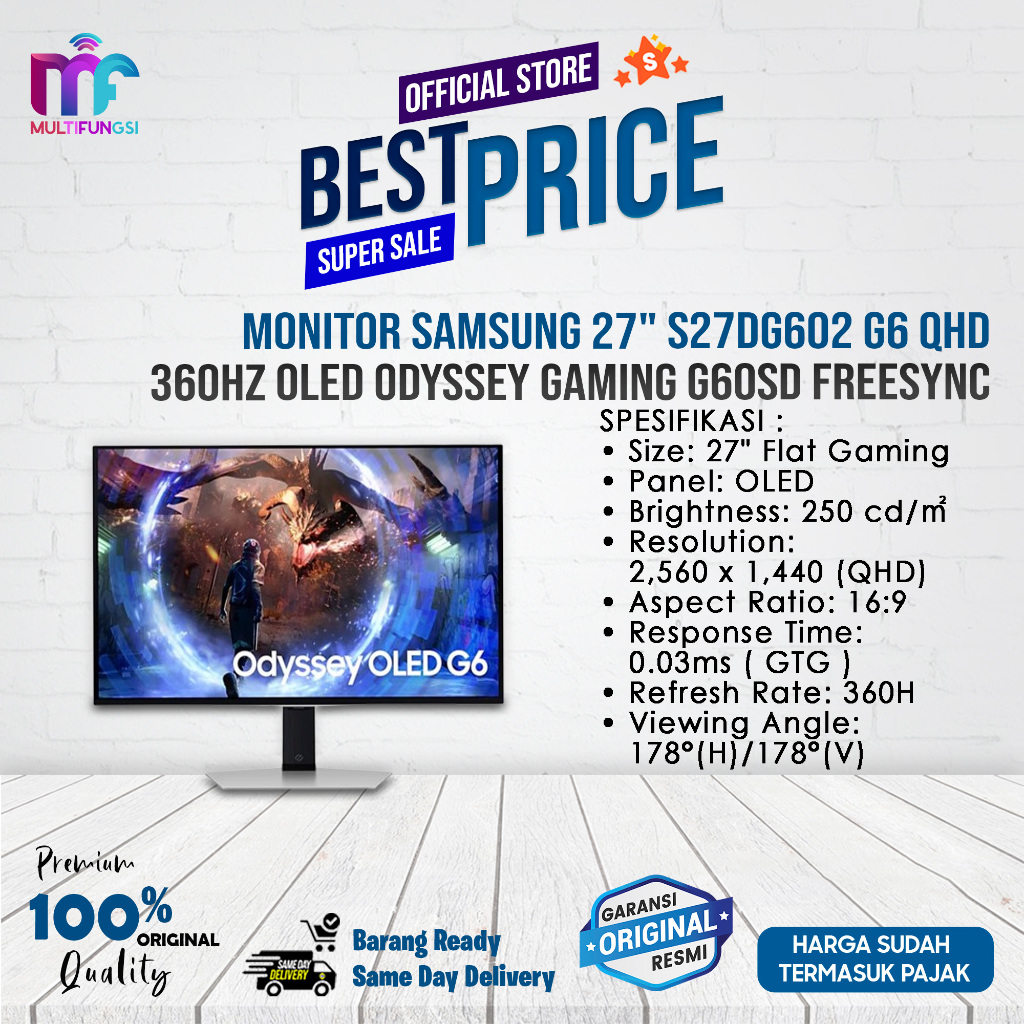 Jual Monitor Samsung 27" S27DG602 G6 QHD 360Hz OLED Odyssey Gaming ...