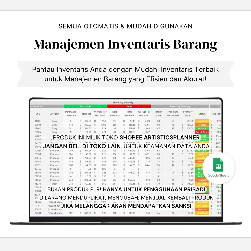 Jual Manajemen Inventaris Barang Spreadsheet | Inventory Sales ...