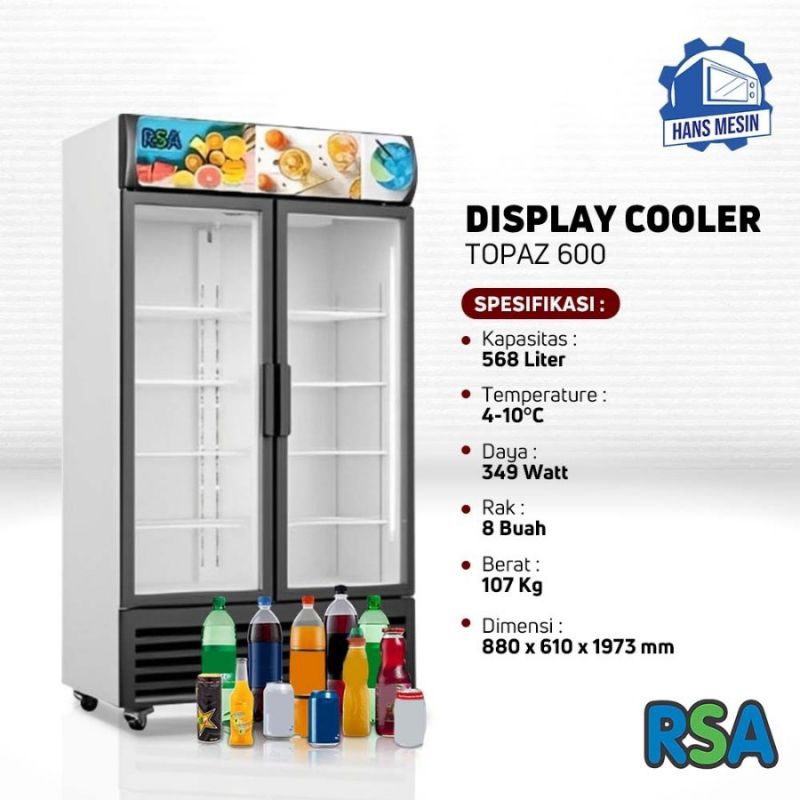 Jual RSA Showcase Display Cooler Lemari Pendingin 2 Pintu 8 Rak 568 ...