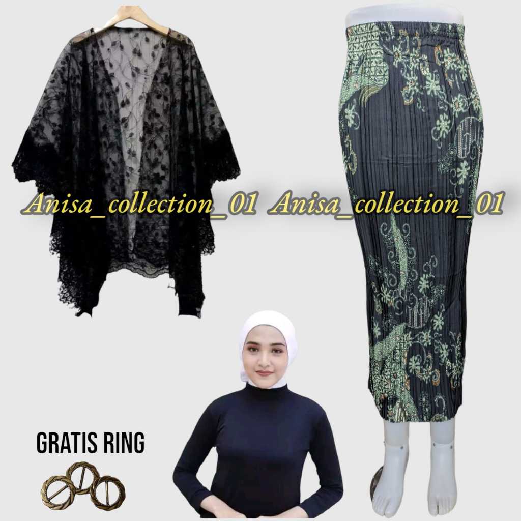 Jual Outfit atasan satu set outer renda brukat dan rok plisket untuk ...