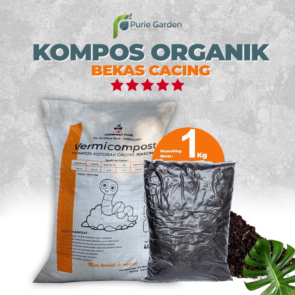 Pupuk Organik Kascing Vermicompost Kompos Bekas Cacing 1Kg
