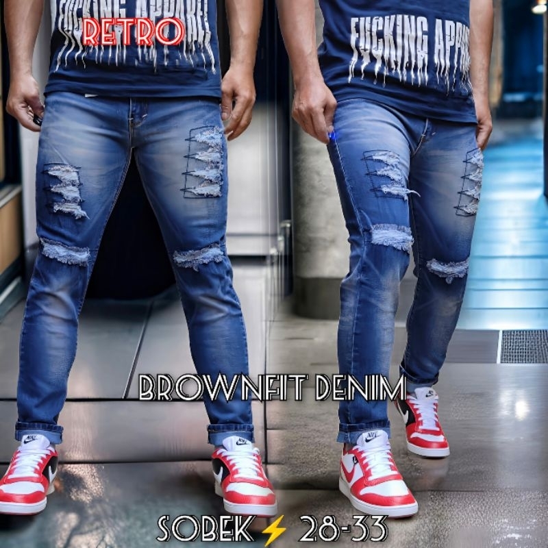 Jual Celana Jeans Pria Sobek Petir Bikers Riped Denim Jins Pensil ...