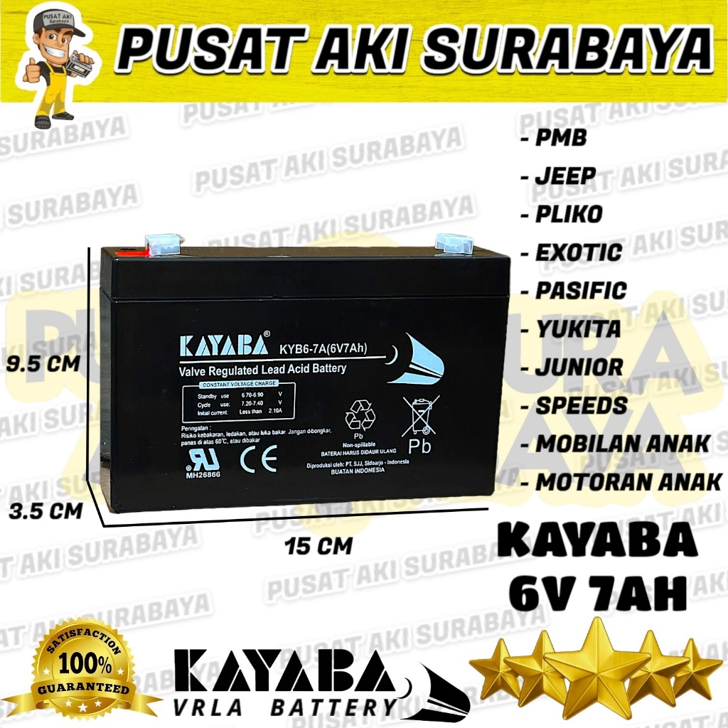Jual KAYABA 6V 7AH VRLA BATTERY MOTOR MAINAN ANAK MOBILAN AKI TOYS CAR ...