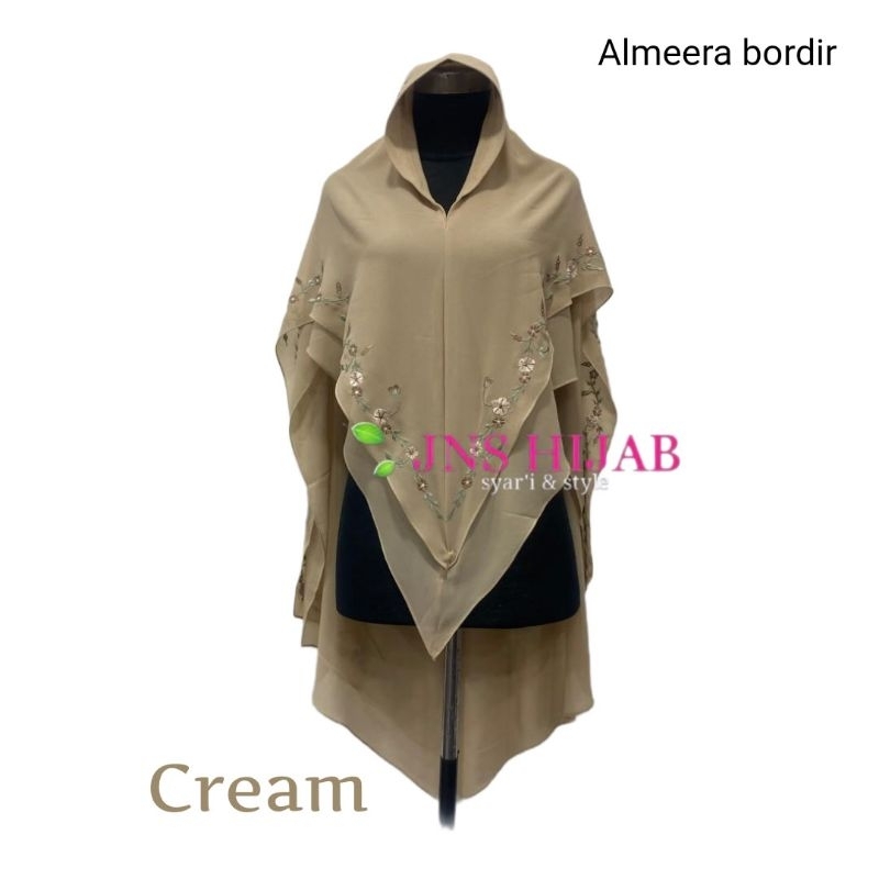 Hijab Almeera Bordir Jilbab Ceruty 2 Layer Bordir Khimar Bordir Size Standar By Jns Hijab