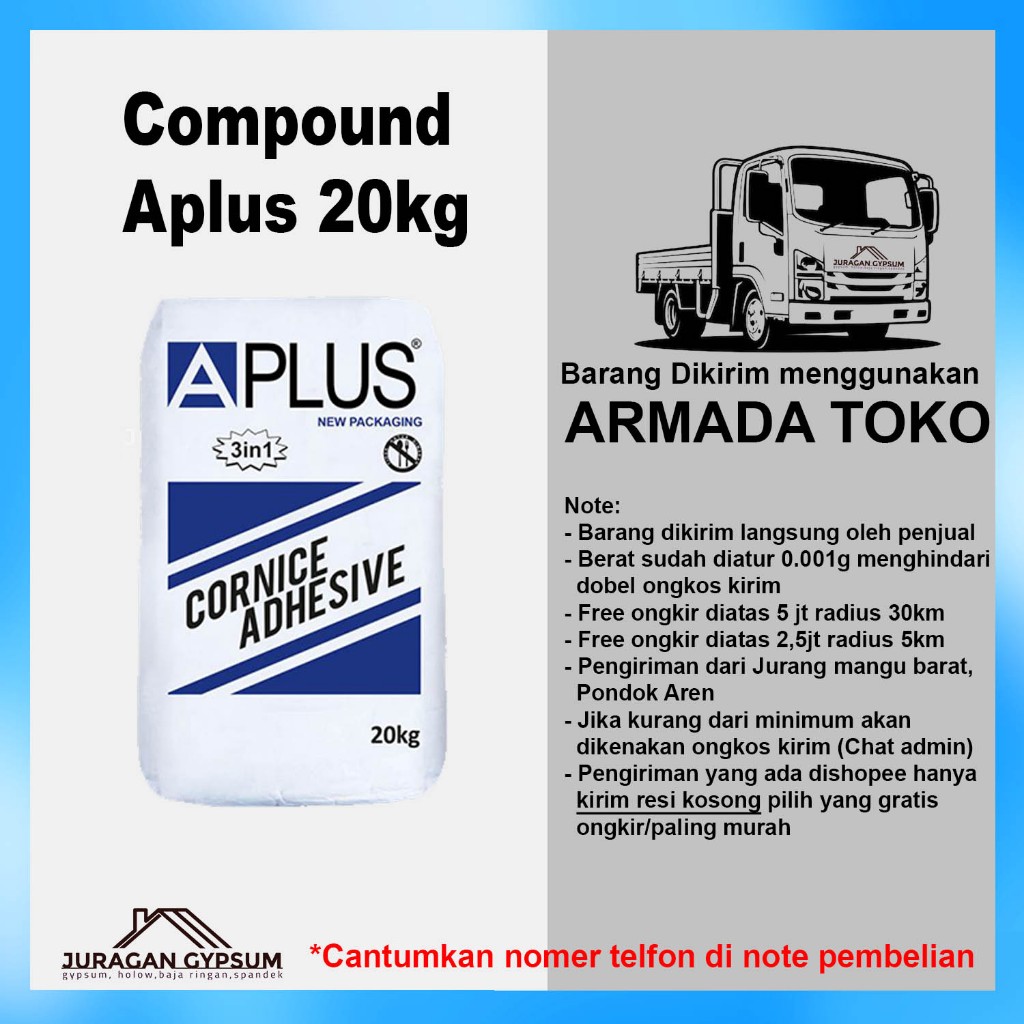 Jual Compound Aplus 20kg / Compond Gypsum APlus Per SAK / Kompon ...