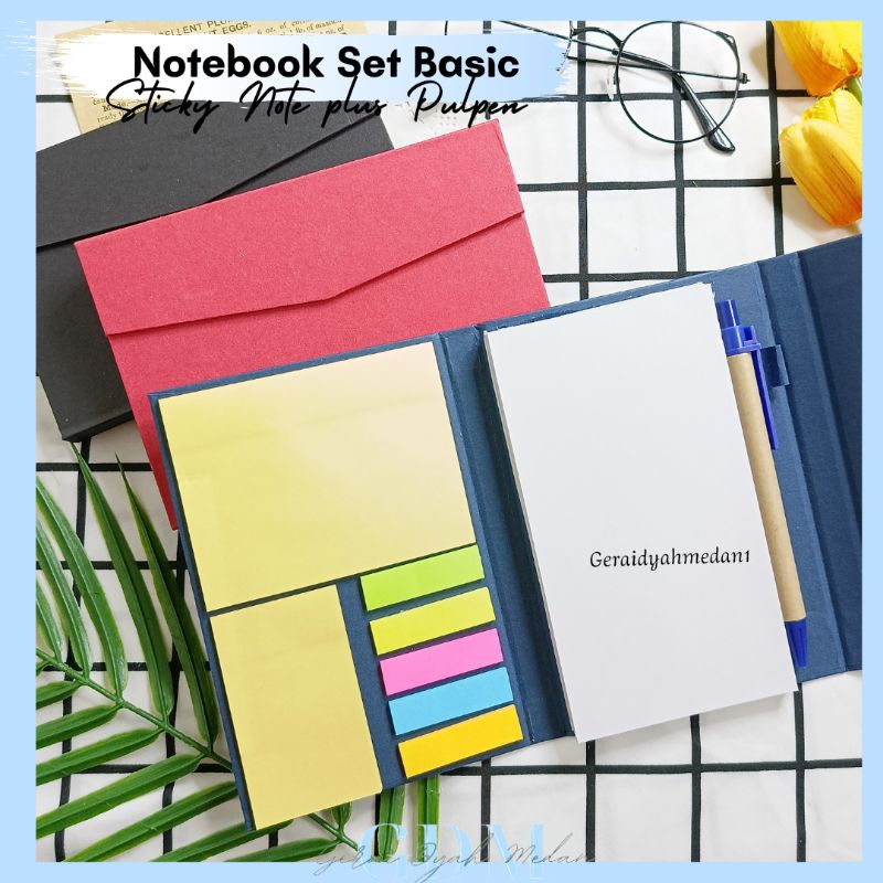Jual Notebook Set Sticky Note Plus Pulpen Basic 3 Warna | Shopee Indonesia