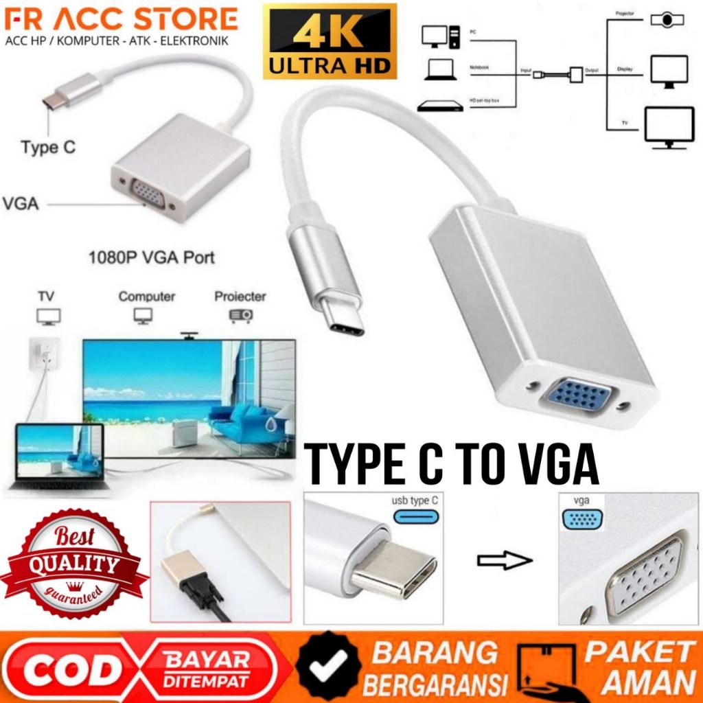 Jual Converter Type C to vga Sambungan TYPE C TO VGA KONEKTOR TYPE C TO ...