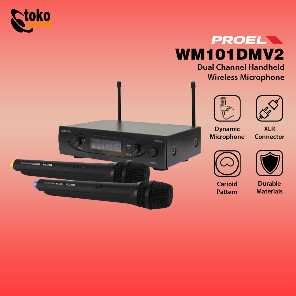 Sistema Microfonico Wireless A Doppio Canale EIKON WM101DMV2 – Trasmettitore A Cintura E Cuffia Per Cantanti E Presentatori