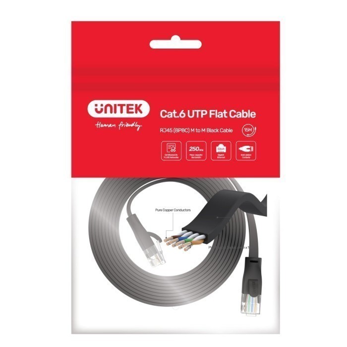 Jual Kabel LAN Cat.6 20 Meter Unitek C1815GBK Cat6 UTP RJ45 Flat ...