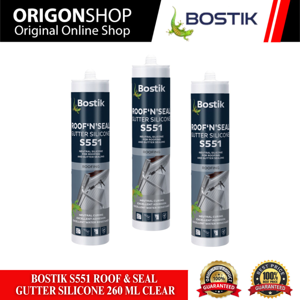 Jual BOSTIK S551 Roof & Seal Gutter Silicone 260 ml Clear Talang Air ...