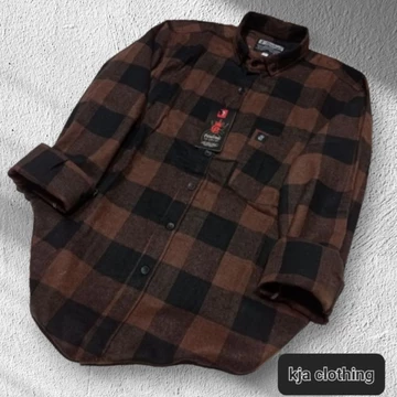 Kemeja Flanel Motif Kuning Garis Hitam M L Xl Flanel Unisex Lengan Panjang
