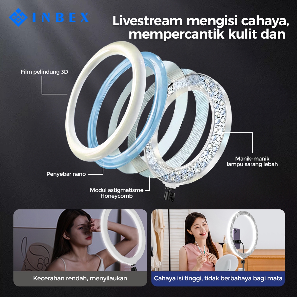 Jual INBEX RGB Ring Light LED Beauty Makeup Lampu Livestream 36CM 2700K ...