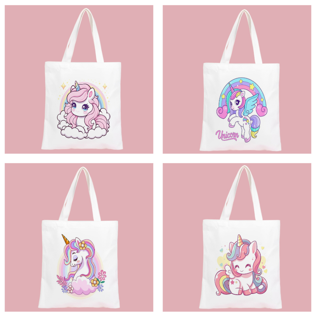 Jual Tas totebag wanita Resleting kanvas premium motif unicorn lucu dan  aesthetic / Tote bag Kuliah / tas anak | Shopee Indonesia