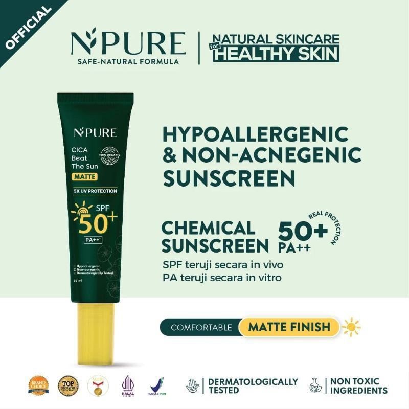 Jual NPURE Cica Beat The Sun Sunscreen Matte SPF 50 PA++ / Glow SPF 50 ...