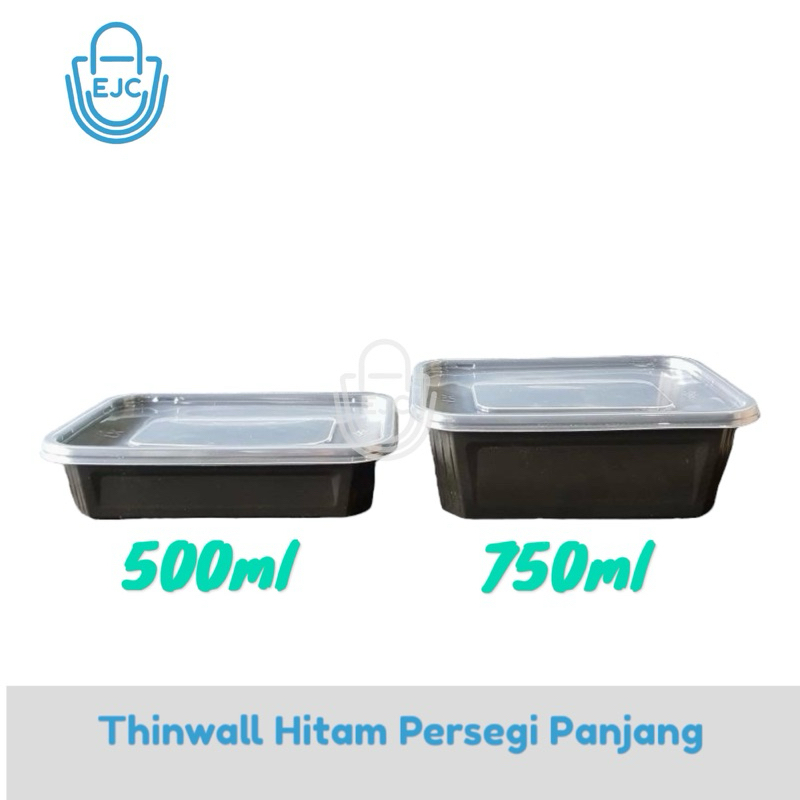 Jual [isi 25pcs] Thinwall Rectangle Hitam 500ml 750ml Tutup Cap