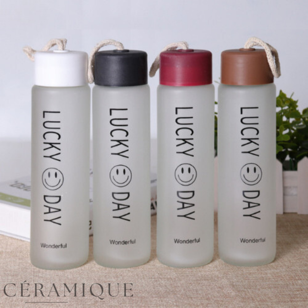 Jual CERAMIQUE | Botol Kaca Lucky Day 360ml - Tumbler Botol Minum Smile ...