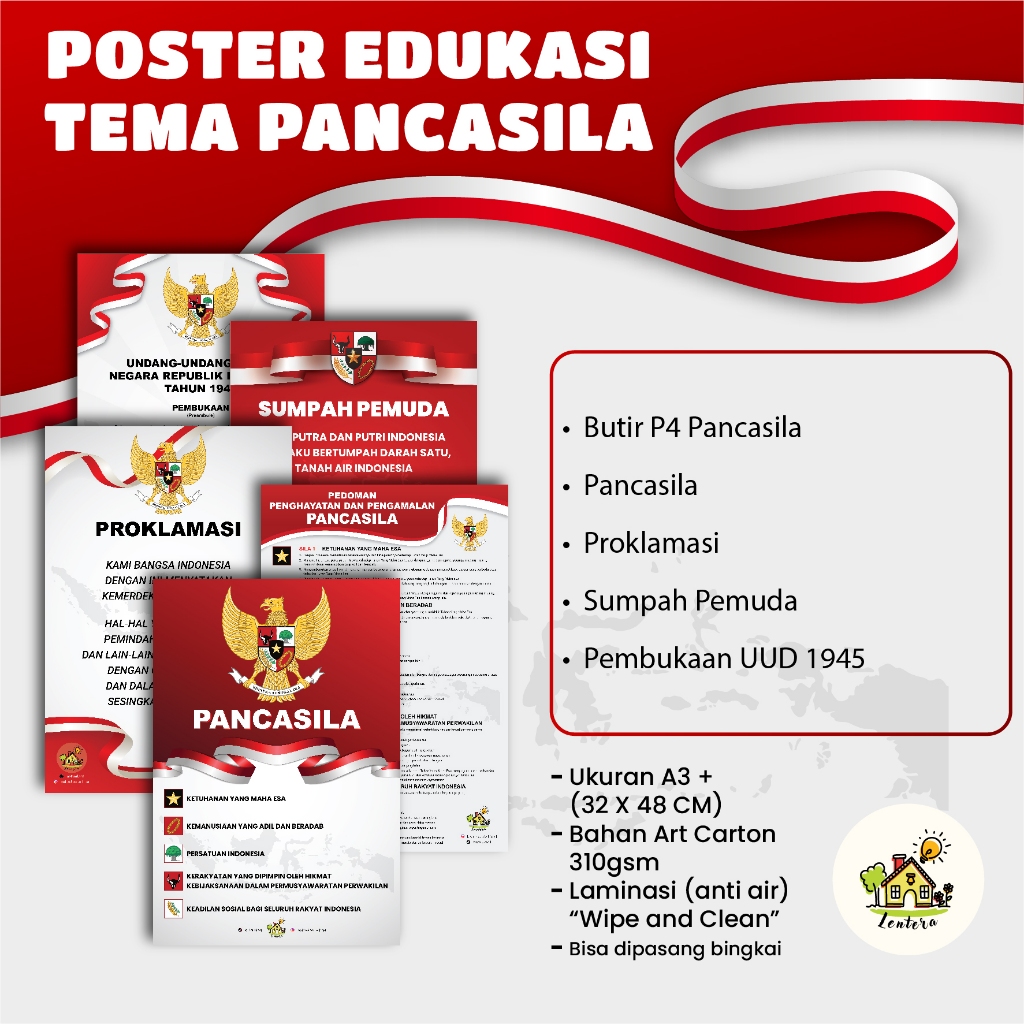 Jual Poster Kemerdekaan Pancasila Proklamasi Sumpah Pemuda Pembukaan Uud 1945 Dekorasi Hiasan 2258