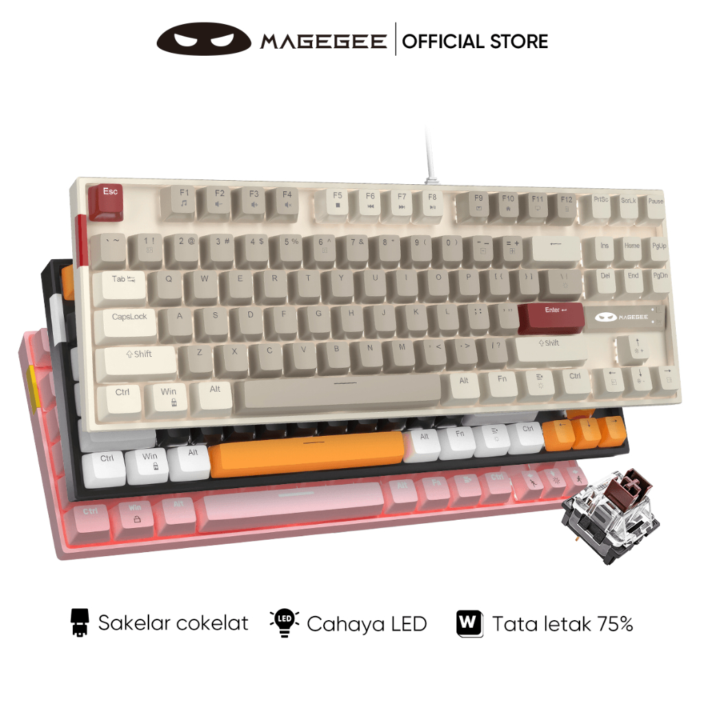 Jual MAGEGEE Mechanical Keyboard Gaming Wired 87 Keys LED Lights Blue ...