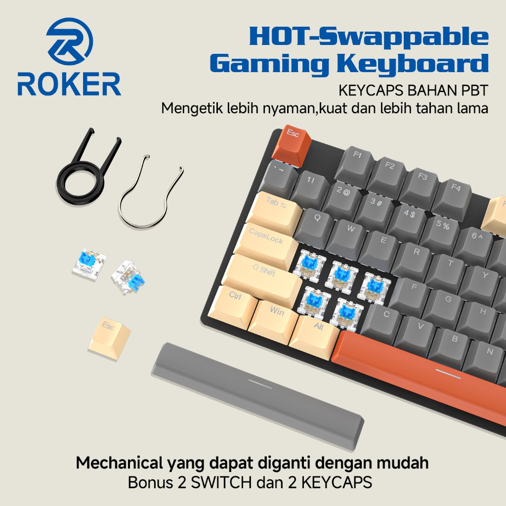 Jual ROKER Keyboard Gaming Mechanical Roker Rkey 104 blue switch red ...