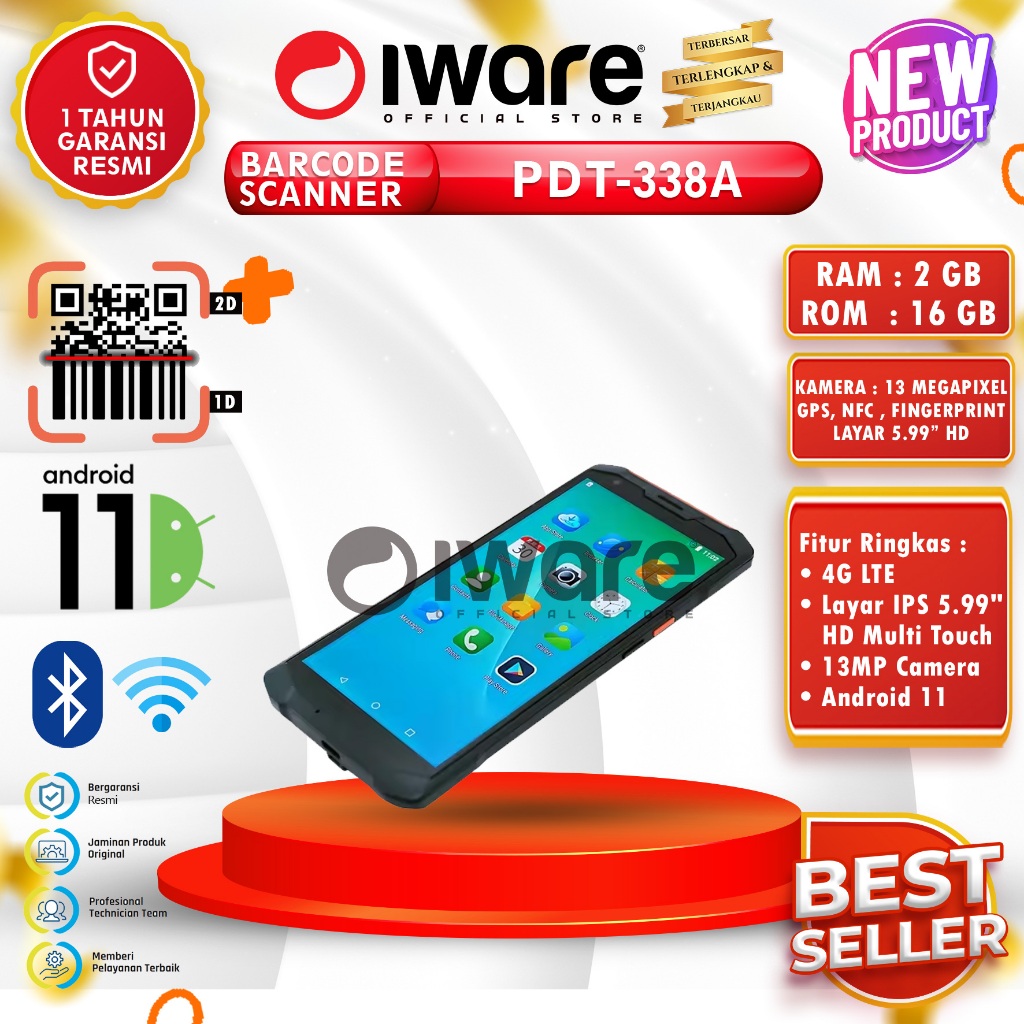 Jual Iware PDT DT-338A Android 11 Barcode Scanner Mindeo Handheld 2D ...