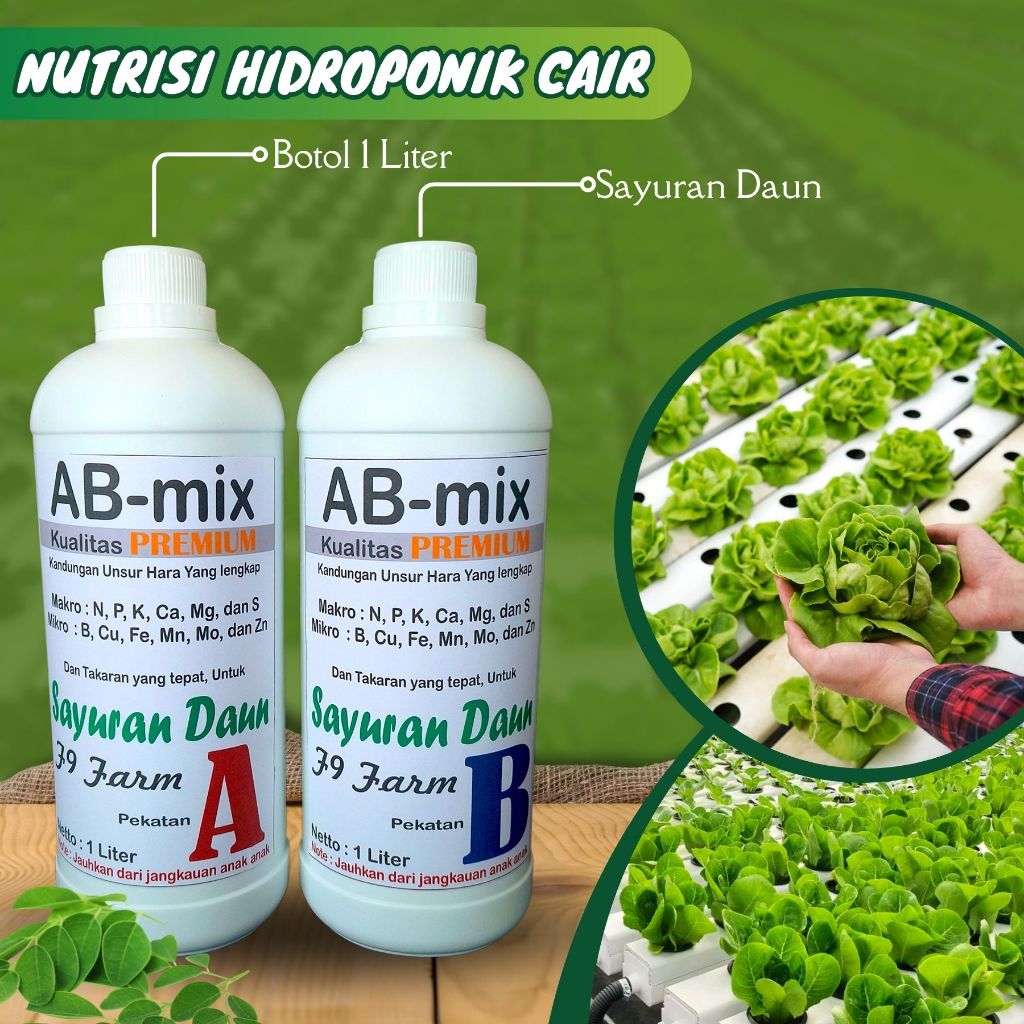 AB mix hidroponik pekatan 1 liter cair - pupuk nutrisi sayuran daun 200 Liter
