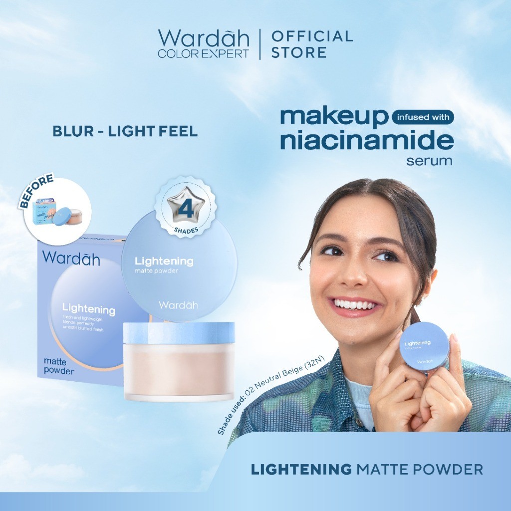 WARDAH Lightening Matte Powder 20 g - Bedak Tabur dengan Smooth-Matte Finish yang Diformulasikan dengan  SPF 20 PA++ dan Serum Niacinamide Untuk Hasil Makeup Flawless dan Cerah - Makeup