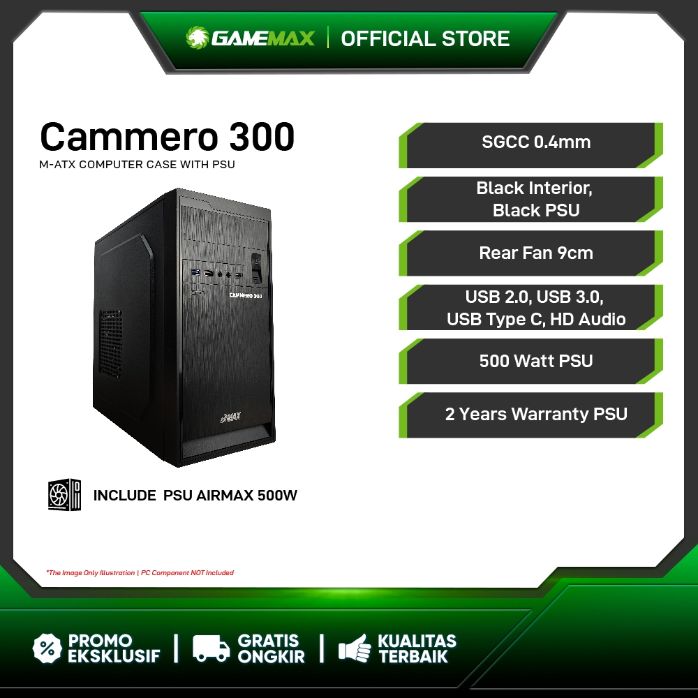 Jual Casing PC Airmax Cammero 300 Micro-ATX PC Case with 500W Power ...