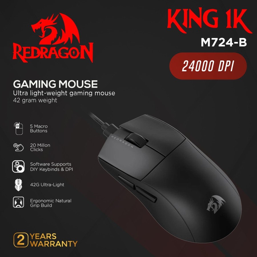 Jual Redragon Wired Gaming Mouse Ultra Light Weight KING 1K - M724 ...