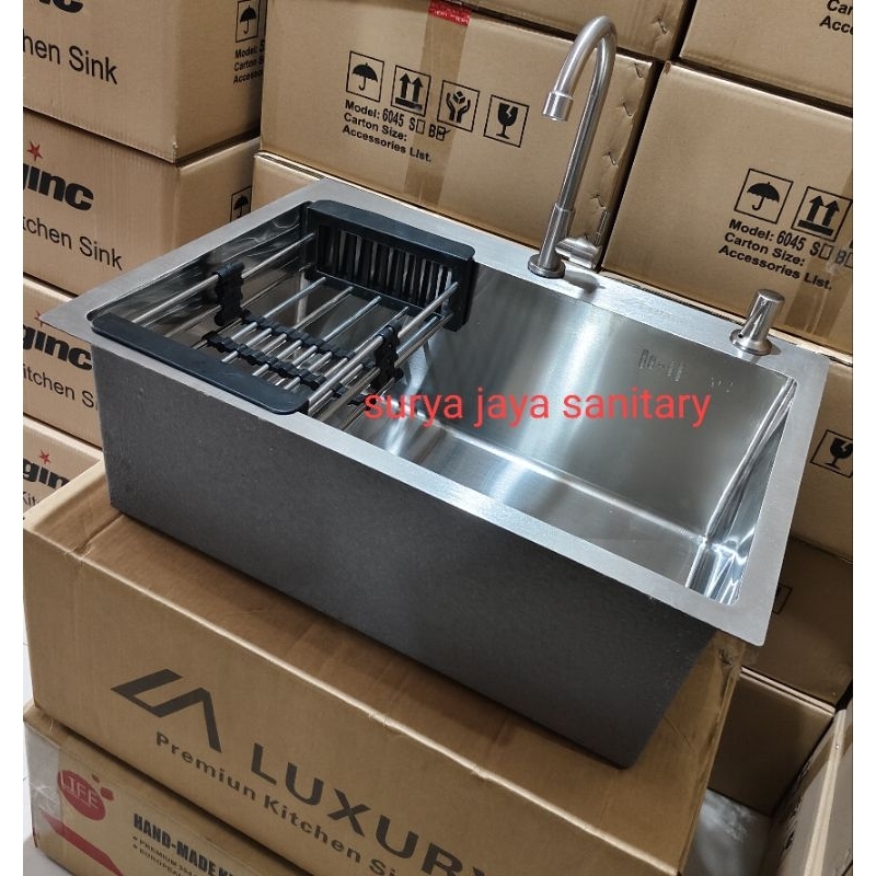 Jual Jual paket set kitchen sink 6045 stainless paket kran pipa ...