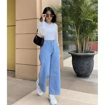 Celana Kulot Jeans Snow Highwaist Wanita Premium Warna