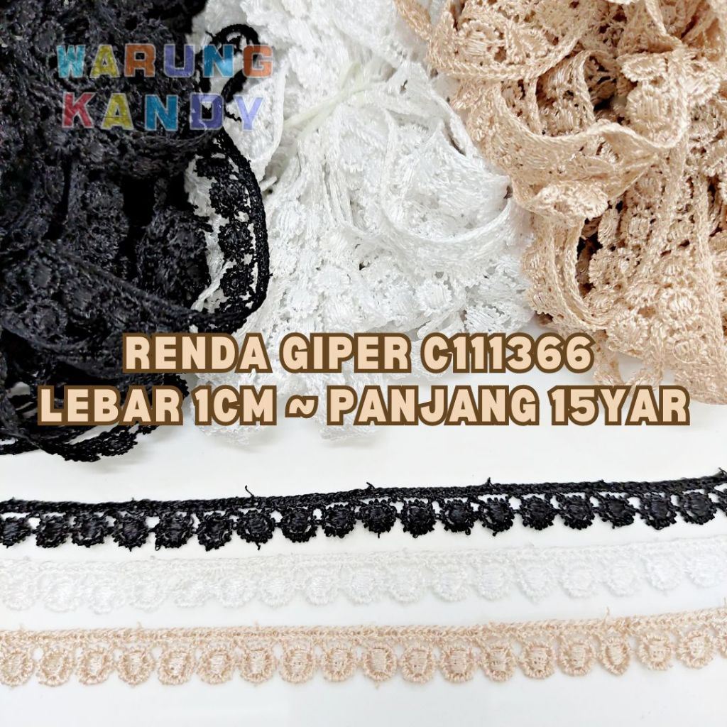 Jual Renda Giper C111366 1cm 15yar Putih / Hitam / Milo | Shopee Indonesia