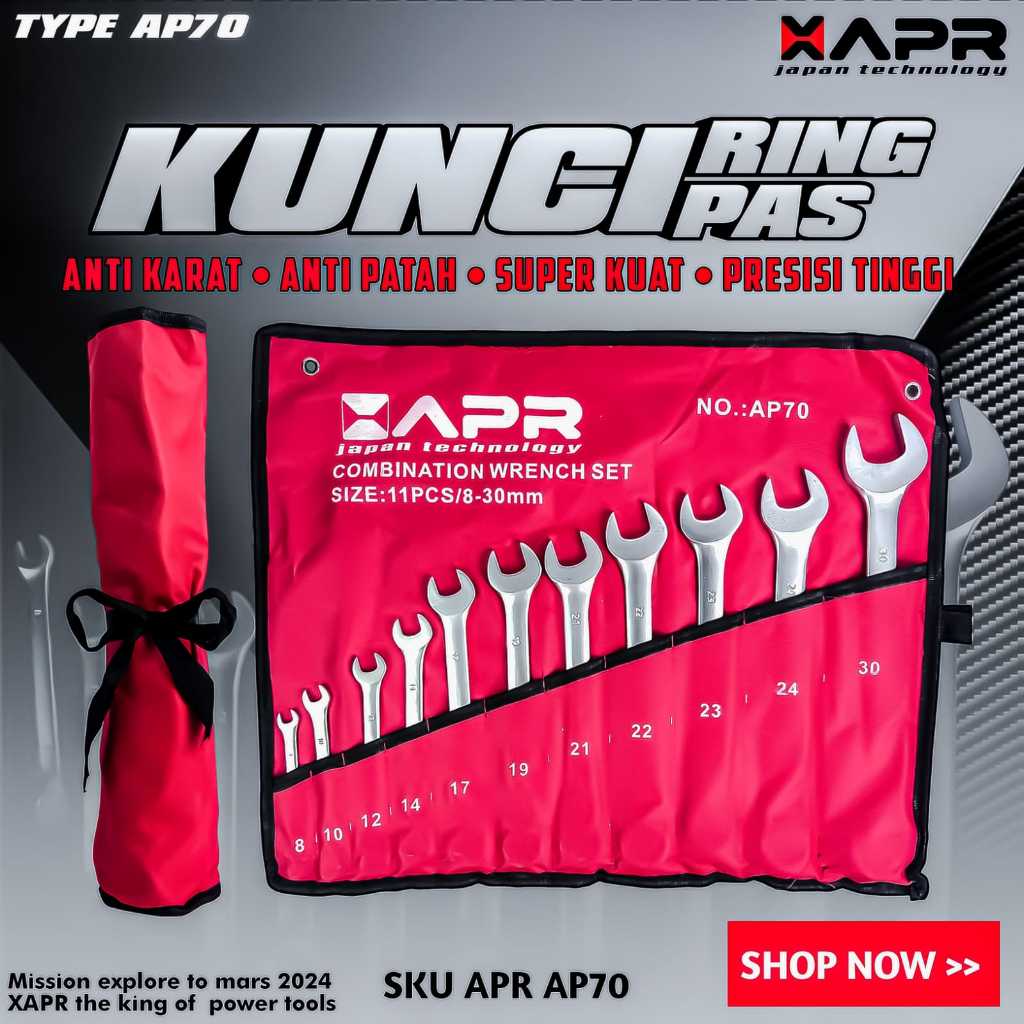 Jual APR Kunci Ring Pas Set Rachet Ukuran 8mm - 30mm Ringpas ...