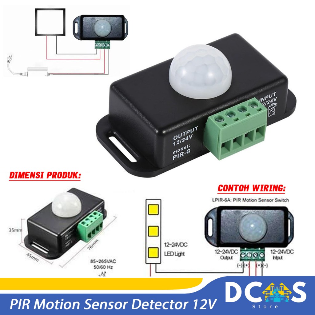 Jual PIR Motion Sensor Detector 12V 24V PIR-8 /Saklar Otomatis Sensor ...