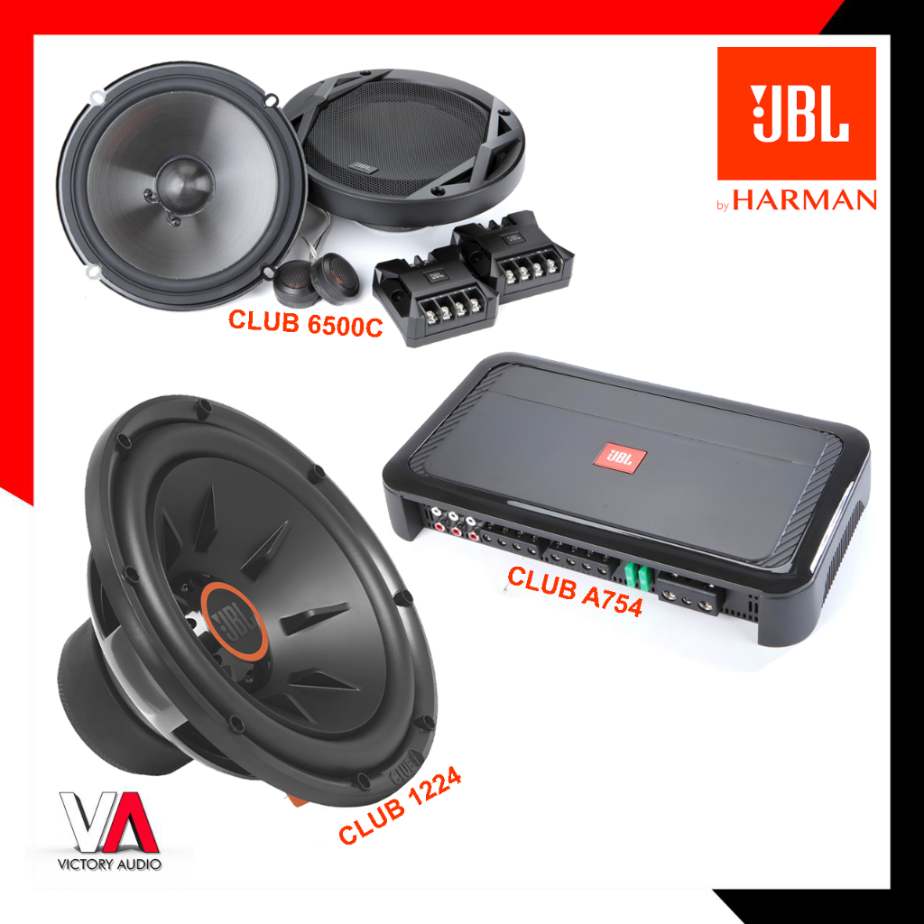 Paket Audio Mobil Full Set Sound System JBL CLUB Speaker Split 2-Way CLUB  6500C + Power Amplifier 4CH 4 Channel CLUB A754 + Subwoofer Pasif 12 Inch  ...